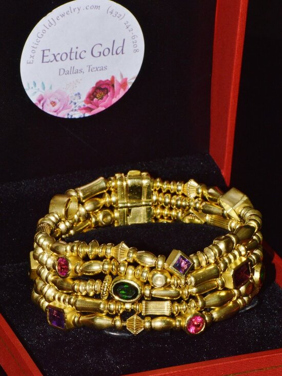 Designer Seidengang Natural Tourmaline Amethst Garnet 18K Solid Gold Bracelet - Picture 14 of 14